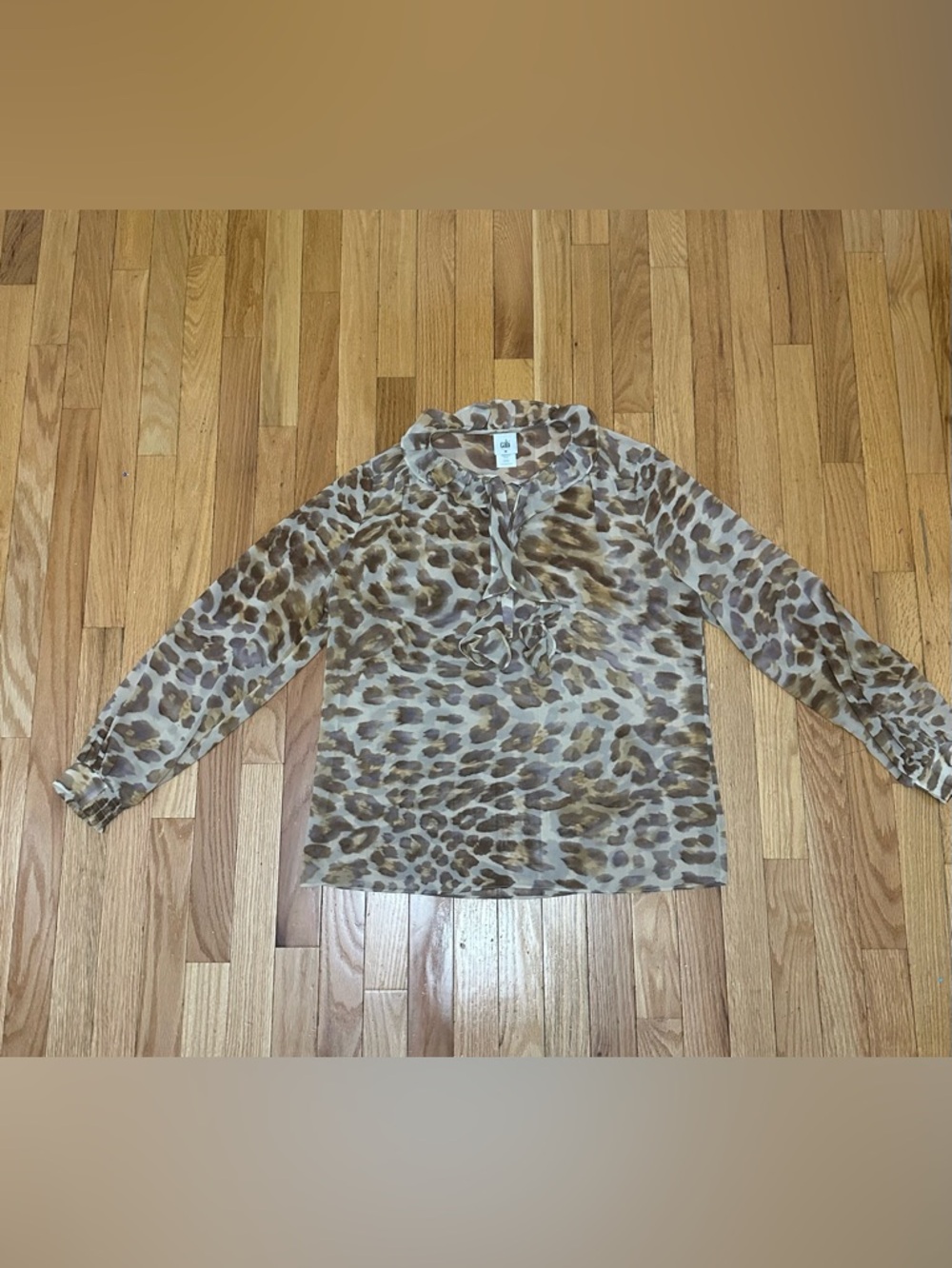 NWOT CAbi Leopard Print Long Sleeve Blouse in Brown and Cream